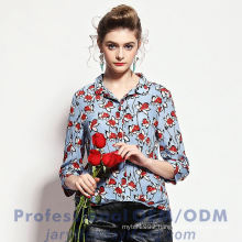 2015 europe floral chiffon lady blouse
